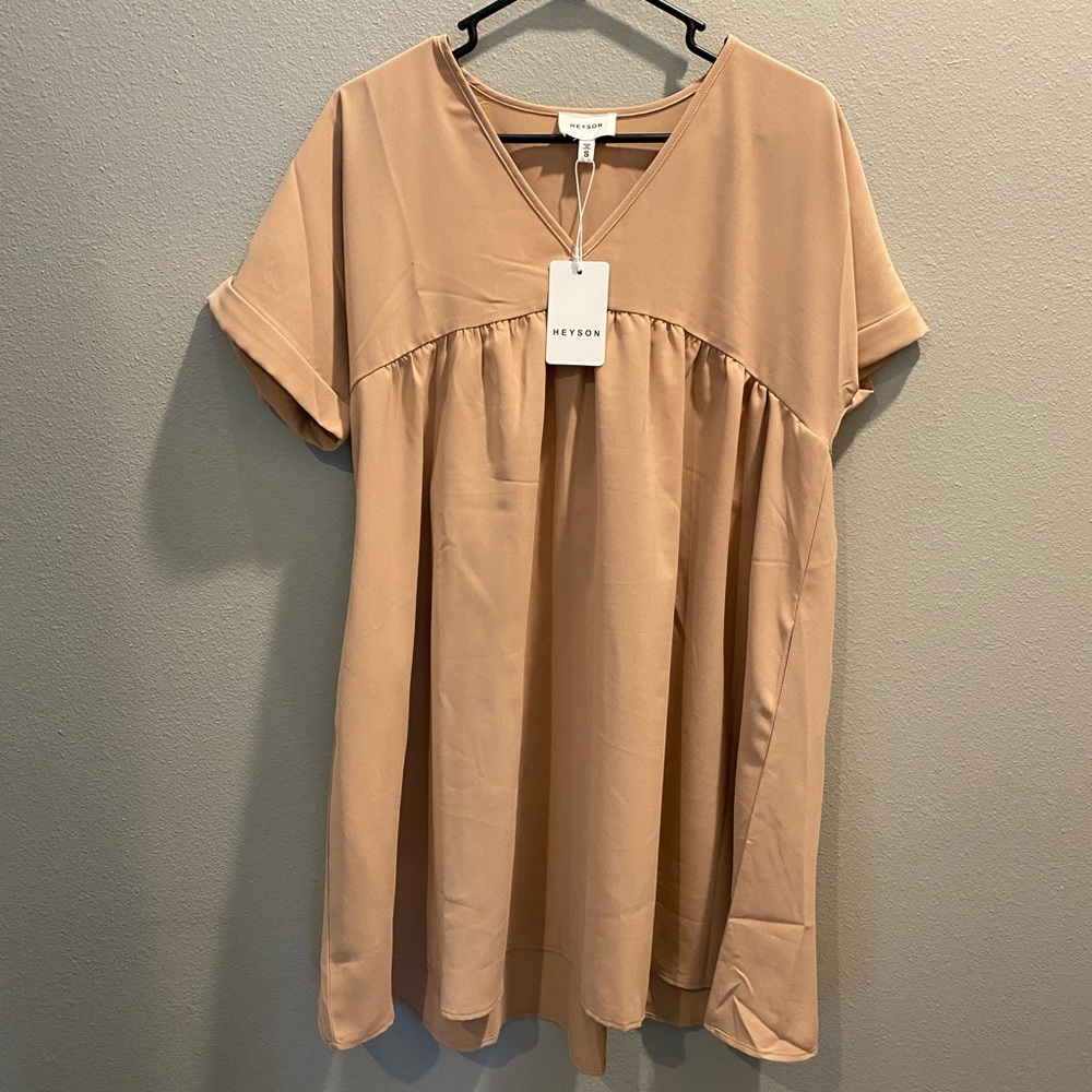 Heyson Tan Mini Babydoll Dress NWT Size Small